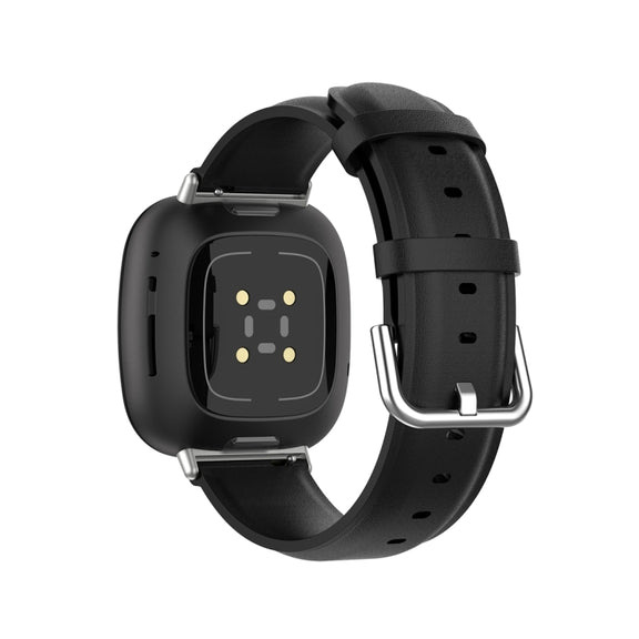 For Fitbit Versa 3 / Sense Genuine Leather Watch Band(Black)