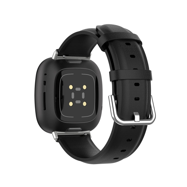 For Fitbit Versa 3 / Sense Genuine Leather Watch Band(Black)