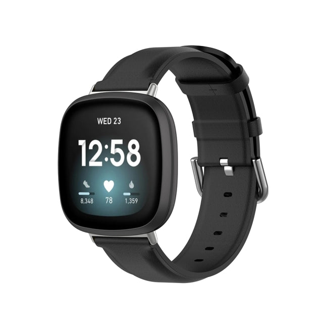 For Fitbit Versa 3 / Sense Genuine Leather Watch Band(Black)