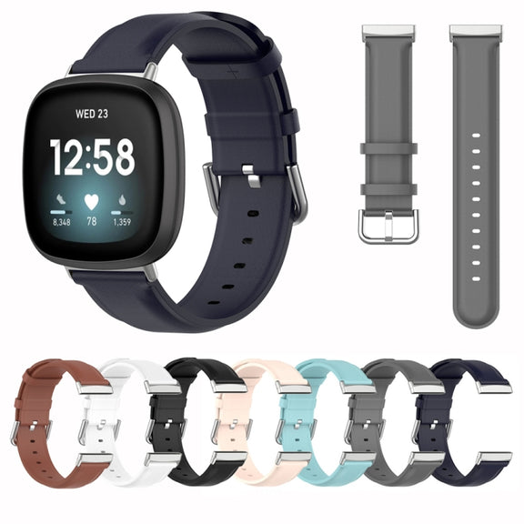 For Fitbit Versa 3 / Sense Genuine Leather Watch Band(Black)