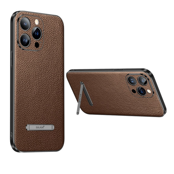 For iPhone 14 Pro Max SULADA Famous Artisan Series Litchi Leather PC + TPU Phone Case(Brown)