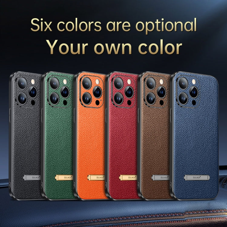 For iPhone 14 Pro Max SULADA Famous Artisan Series Litchi Leather PC + TPU Phone Case(Orange)