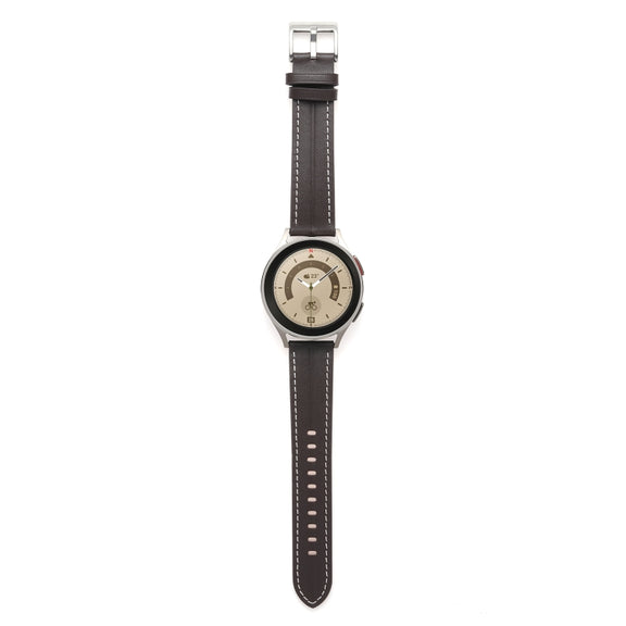 For Realme Watch 3/Amazfit GTR4/4 Pro Universal Grooved Genuine Leather Watch Band(Coffee)