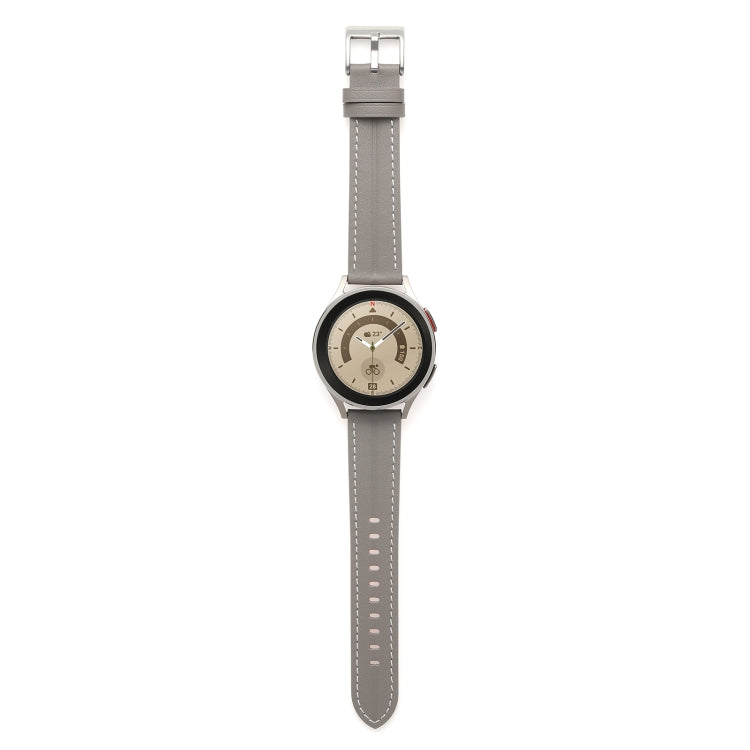 For Realme Watch 3/Amazfit GTR4/4 Pro Universal Grooved Genuine Leather Watch Band(Grey)