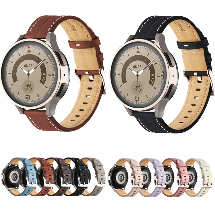 For Realme Watch 3/Amazfit GTR4/4 Pro Universal Grooved Genuine Leather Watch Band(Coffee) - free shipping - PMC TechLife - Order now!