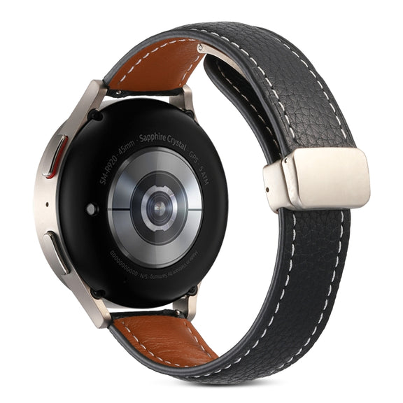 For Realme Watch 3/Amazfit GTR4/4 Pro Universal Folding Buckle Genuine Leather Watch Band(Black)