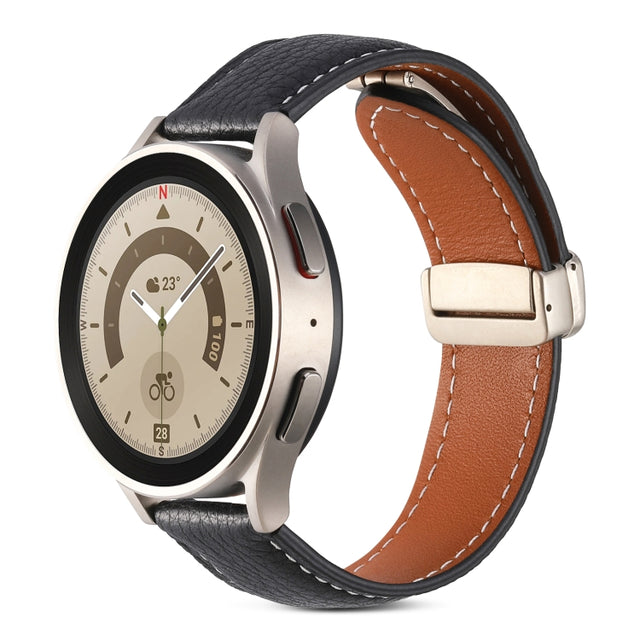 For Realme Watch 3/Amazfit GTR4/4 Pro Universal Folding Buckle Genuine Leather Watch Band(Black)