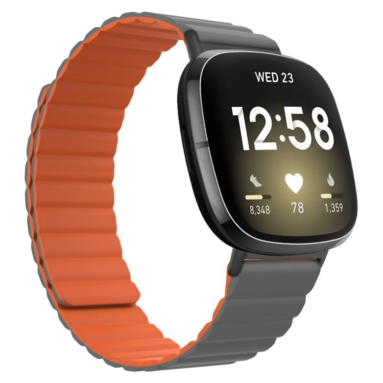 For Fitbit Versa 3 / Sense Universal Magnetic Silicone Watch Band(Grey Orange) - free shipping - PMC TechLife - Order now!