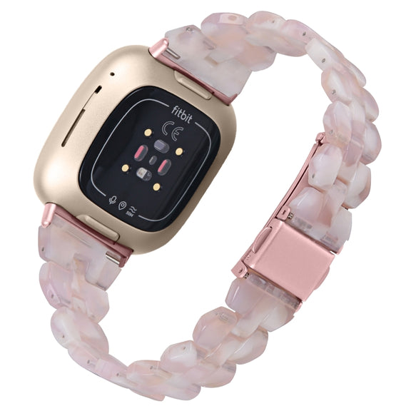 For Fitbit Versa 3 / Sense Universal Rhombus Resin Watch Band(Pink Flower)