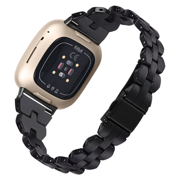 For Fitbit Versa 3 / Sense Universal Rhombus Resin Watch Band(Black)