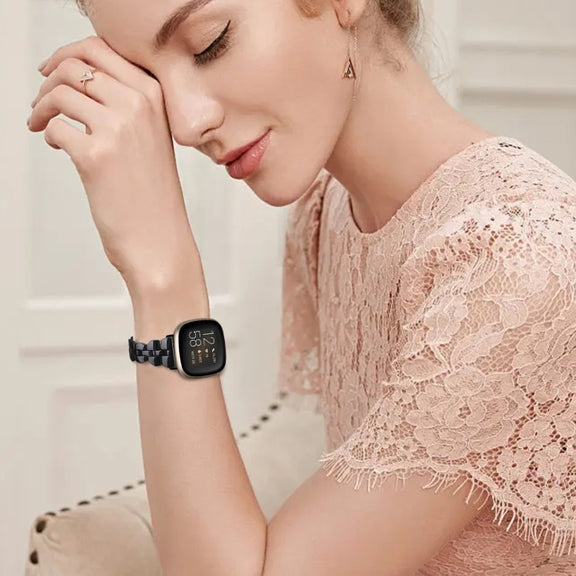 For Fitbit Versa 3 / Sense Universal Rhombus Resin Watch Band(Black)