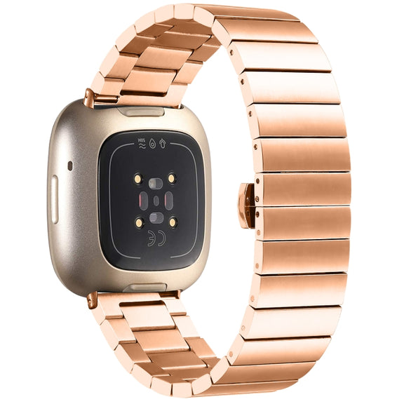 For Fitbit Versa 4 / Sense 2 Universal Butterfly Buckle Metal Watch Band(Rose Gold)
