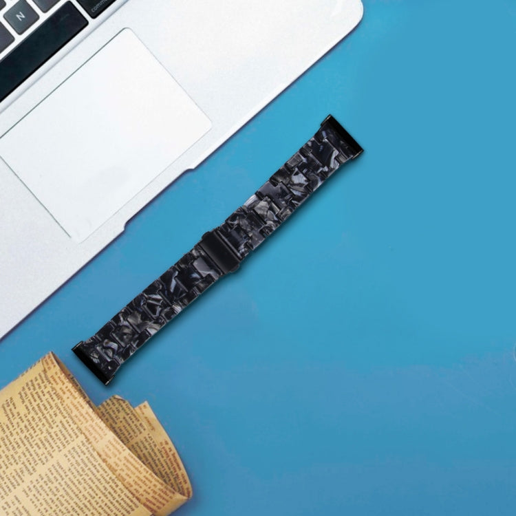 For Fitbit Versa 3 / Sense Universal Resin Watch Band(Black Flower)
