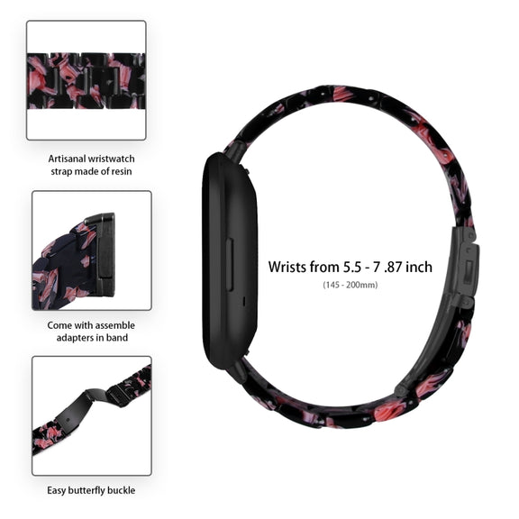 For Fitbit Versa 4 / Sense 2 Universal Resin Watch Band(Black Pink Flower)