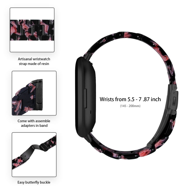 For Fitbit Versa 4 / Sense 2 Universal Resin Watch Band(Black Pink Flower)