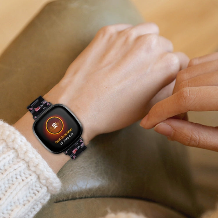 For Fitbit Versa 4 / Sense 2 Universal Resin Watch Band(Black Pink Flower) - free shipping - PMC TechLife - Order now!