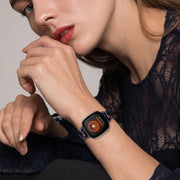 For Fitbit Versa 4 / Sense 2 Universal Resin Watch Band(Black Pink Flower)