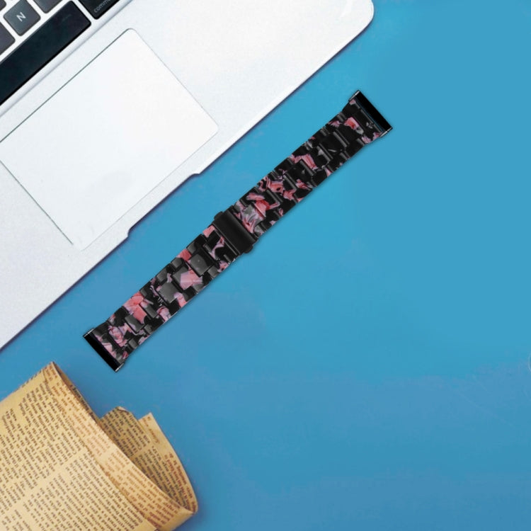For Fitbit Versa 4 / Sense 2 Universal Resin Watch Band(Black Pink Flower)