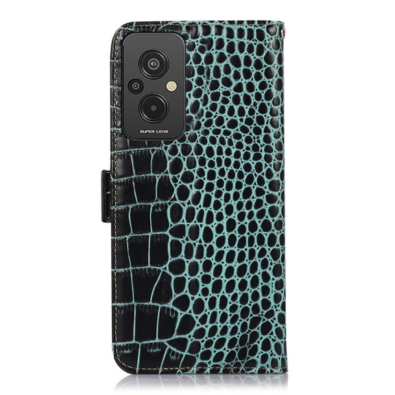For Xiaomi Redmi 11 Prime 4G Magnetic Crocodile Texture Genuine Leather RFID Phone Case(Green)