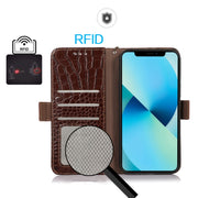 For Xiaomi Redmi 11 Prime 4G Magnetic Crocodile Texture Genuine Leather RFID Phone Case(Brown)
