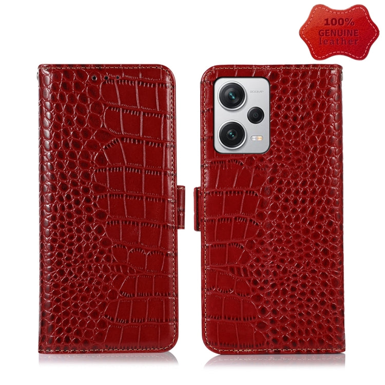 For Xiaomi Redmi Note 12 Pro+ China Magnetic Crocodile Texture Genuine Leather RFID Phone Case(Red) - Note 12 Pro+ Cases by PMC TechLife | Online Shopping South Africa | PMC TechLife