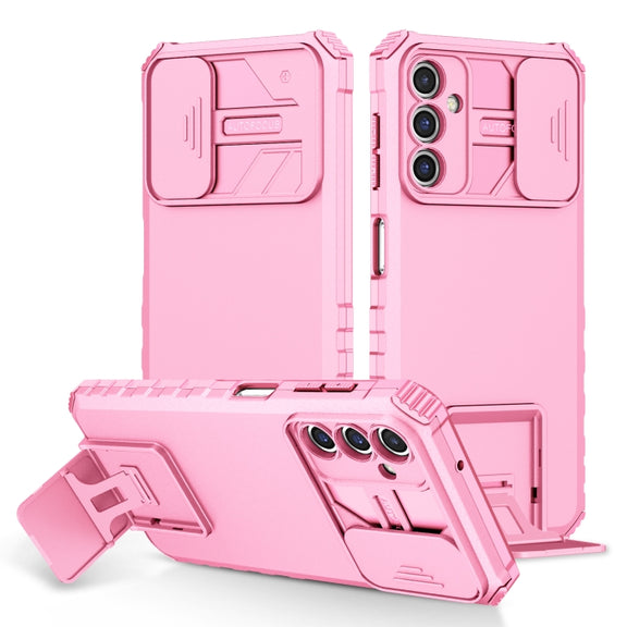 For Samsung Galaxy A14 5G Stereoscopic Holder Sliding Camshield Phone Case(Pink)