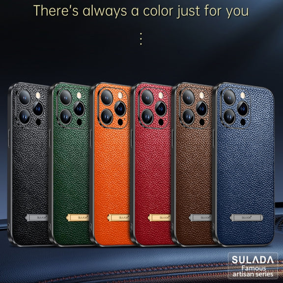 For iPhone 14 SULADA Invisible Bracket Leather Back Cover Phone Case(Dark Green)