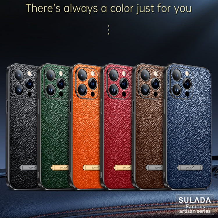 For iPhone 14 Plus SULADA Invisible Bracket Leather Back Cover Phone Case(Dark Green)