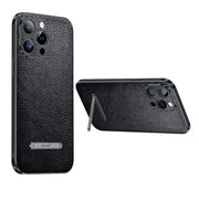 For iPhone 14 Pro SULADA Invisible Bracket Leather Back Cover Phone Case(Black)