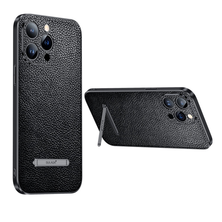 For iPhone 14 Pro Max SULADA Invisible Bracket Leather Back Cover Phone Case(Black)