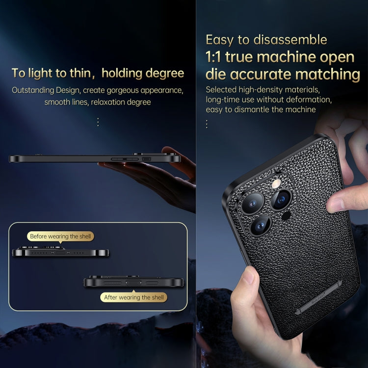 For iPhone 14 Pro Max SULADA Invisible Bracket Leather Back Cover Phone Case(Dark Green)