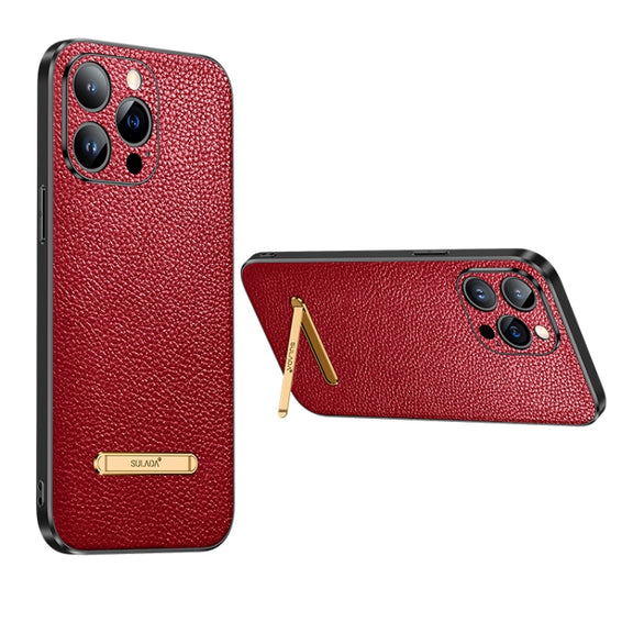 For iPhone 13 Pro SULADA Invisible Bracket Leather Back Cover Phone Case(Red)
