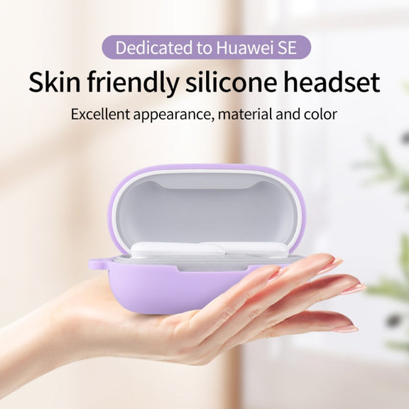 For Huawei FreeBuds SE Pure Color Bluetooth Earphone Silicone Case with Hook(Dark Blue)