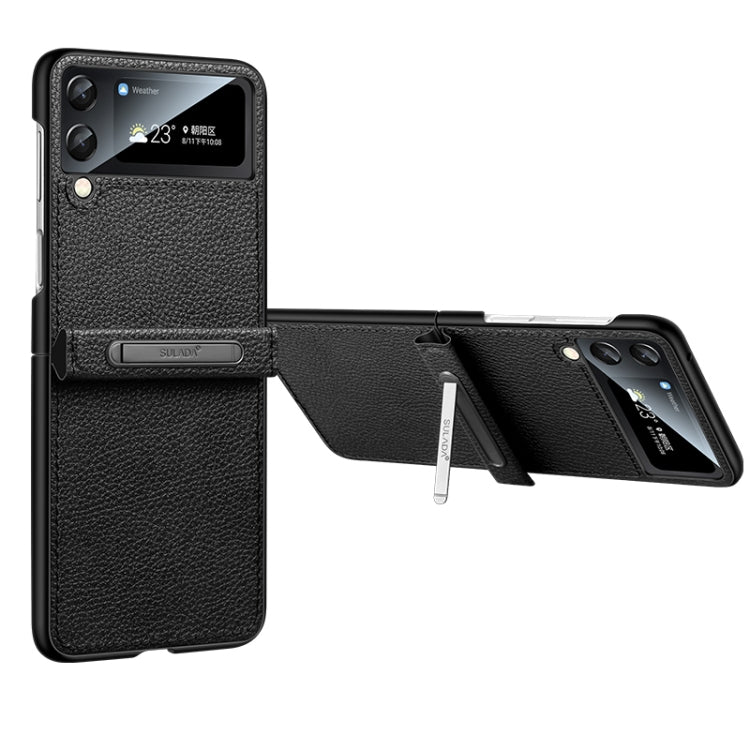 For Samsung Galaxy Z Flip4 SULADA Invisible Bracket Leather Back Cover Phone Case(Black) - Galaxy Z Flip4 5G Cases by SULADA | Online Shopping South Africa | PMC TechLife