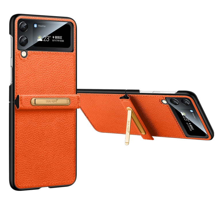 For Samsung Galaxy Z Flip4 SULADA Invisible Bracket Leather Back Cover Phone Case(Orange) - Galaxy Z Flip4 5G Cases by SULADA | Online Shopping South Africa | PMC TechLife | Buy Now Pay Later Mobicred