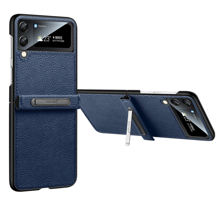 For Samsung Galaxy Z Flip4 SULADA Invisible Bracket Leather Back Cover Phone Case(Blue) - Galaxy Z Flip4 5G Cases by SULADA | Online Shopping South Africa | PMC TechLife | Buy Now Pay Later Mobicred