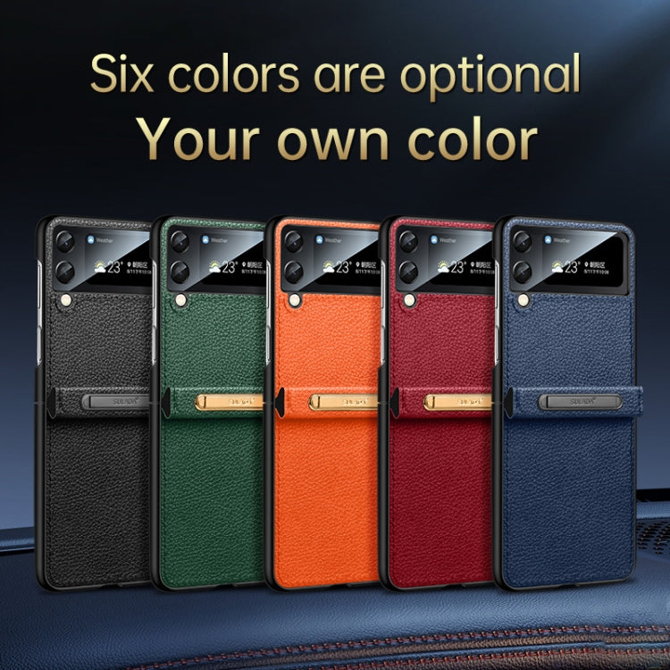 For Samsung Galaxy Z Flip4 SULADA Invisible Bracket Leather Back Cover Phone Case(Orange) - Galaxy Z Flip4 5G Cases by SULADA | Online Shopping South Africa | PMC TechLife | Buy Now Pay Later Mobicred