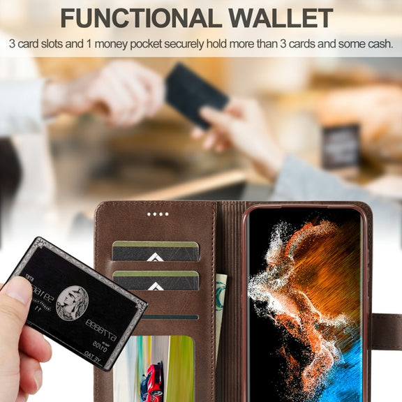 For Samsung Galaxy S23+ 5G LC.IMEEKE Calf Texture Horizontal Flip Leather Phone Case(Coffee)