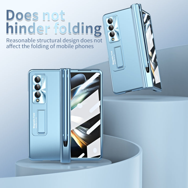 For Samsung Galaxy Z Fold3 5G Electroplating Corrugated Hinge Folding Phone Case with Pen Slot(Blue)