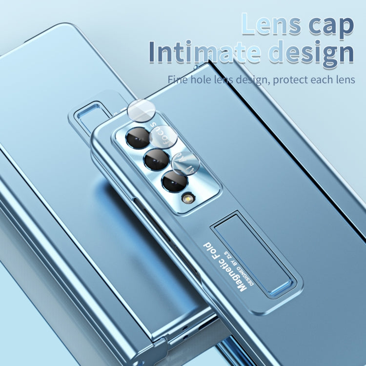 For Samsung Galaxy Z Fold4 Electroplating Corrugated Hinge Folding Phone Case with Pen Slot(Blue)