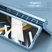 For Samsung Galaxy Z Fold4 Electroplating Corrugated Hinge Folding Phone Case with Pen Slot(Blue)