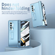 For Samsung Galaxy Z Fold4 Electroplating Corrugated Hinge Folding Phone Case with Pen Slot(Blue)