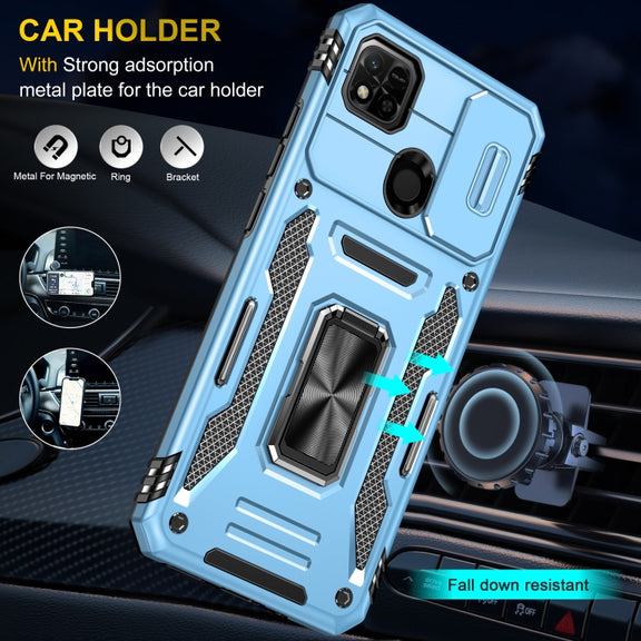 For Xiaomi Redmi 10C Armor PC + TPU Camera Shield Phone Case(Light Blue)