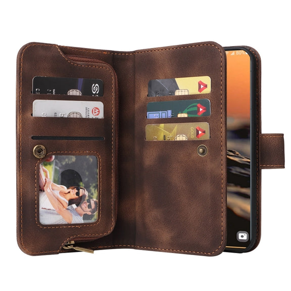 For Samsung Galaxy S23 Ultra 5G Multifunctional Card Slot Zipper Wallet Leather Phone Case(Brown)
