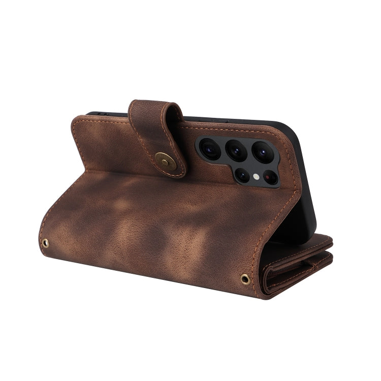 For Samsung Galaxy S23 Ultra 5G Multifunctional Card Slot Zipper Wallet Leather Phone Case(Brown)