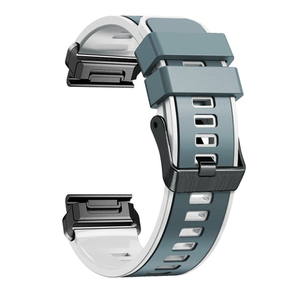 Compatible with Garmin Fenix 7X 26mm Plain Weave Two-Color Quick Release Silicone Watch Band(Blue Grey White)