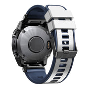 Compatible with Garmin Fenix 7 22mm Plain Weave Two-Color Quick Release Silicone Watch Band(White Blue)