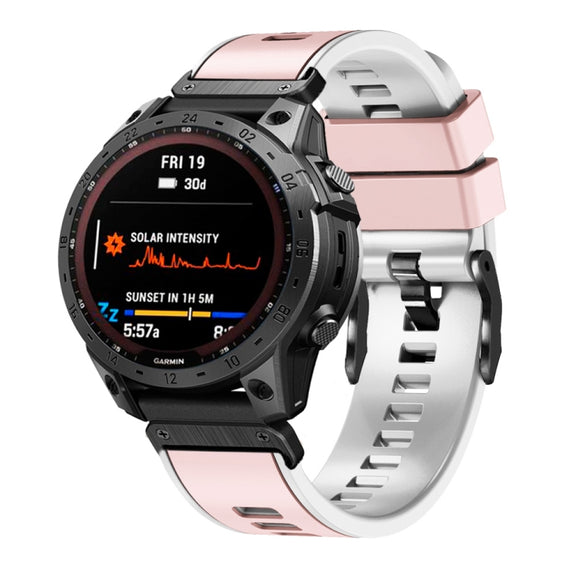 Compatible with Garmin Fenix 7 22mm Plain Weave Two-Color Quick Release Silicone Watch Band(Pink White)