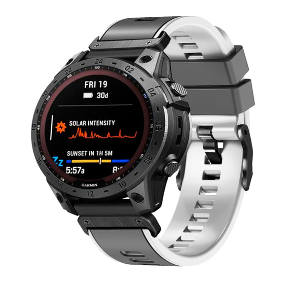 Compatible with Garmin Fenix 7 22mm Plain Weave Two-Color Quick Release Silicone Watch Band(Grey)