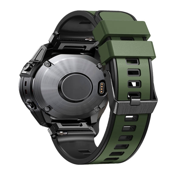 Compatible with Garmin Fenix 7 22mm Plain Weave Two-Color Quick Release Silicone Watch Band(Army Green)